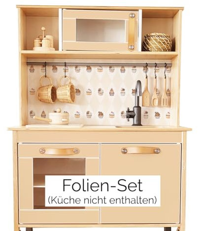 Mica-Mica Klebefolie für DUKTIG Spielküche: Kinderküche individuell gestalten & pimpen mit hochwertiger PVC-freier Folie (Vintage Cupcakes - Toffee, Klebefolie - Rückwand & Türen)