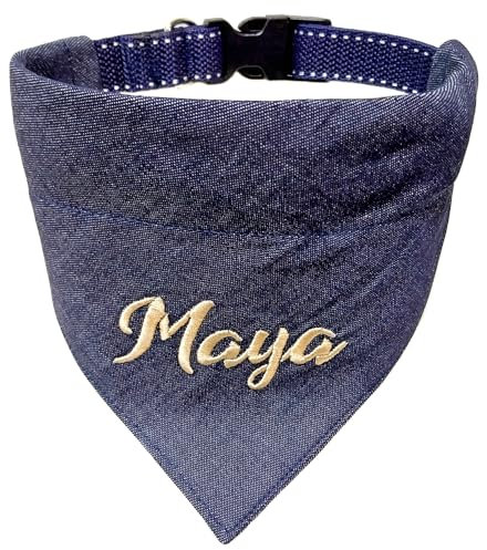 Hundehalstuch Jeans mit Halsband Verstellbar optional mit Wunsch Namen besticktTuch Halstuch dog bandana