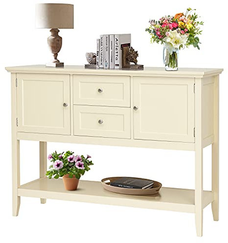 COSTWAY Aparador Cocina de Madera, Consola Armario de Almacenamiento con 2 Cajones y 2 Puertas, Mesa de Buffet con Repisa Abajo, Mesa Auxiliar para Salón Entrada y Oficina, 117 x 38 x 86,5 cm