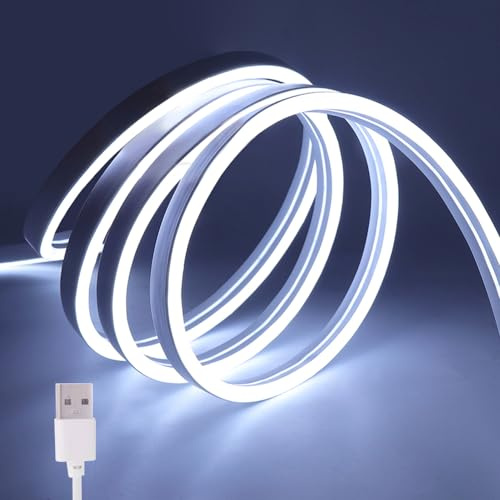 Wisada 5V Bande LED Néon Silicone 4m, 120leds/m, IP65, Intérieur/Extérieur, Blanc, LED, Néon, Guirlande Lumineuse