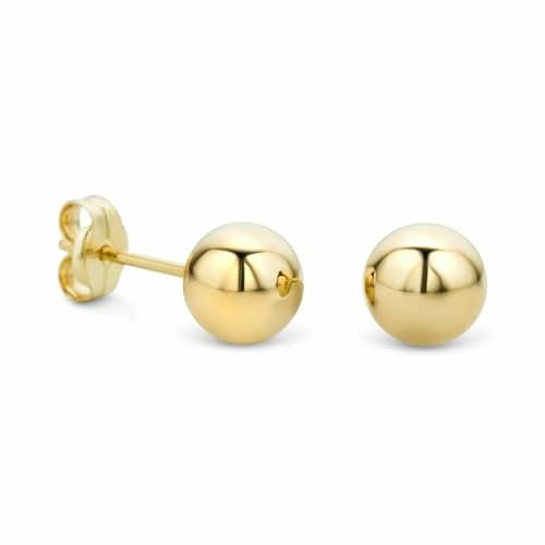 V&F Ohrringe Damen Kugel Ohrstecker aus Gelbgold 18 Karat 750 Gold, Ohrschmuck (5mm, Gelbgold)