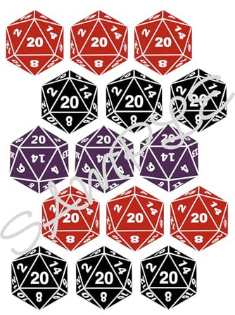 D and D 20 Sided Dice Cupcake Toppers x15 Edible Icing Sheet A4