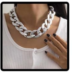 Wedity Chunky Chain Necklace Punk Acrylic Choker Necklaces Cuban Link Chain Necklace Statement Necklace for Women Girls (Silver)
