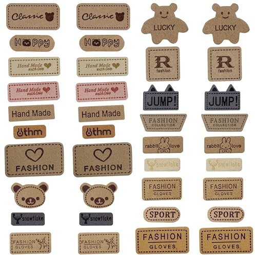 JMZLLRX 38 Stück Label Leder Lederetikett Leder Aufnähen von Aufnähern, Lederetiketten, Leder Etiketten, Etikettendekoration, Leder Flicken Patches Geeignet für DIY, Jeans, Taschen und Hüte