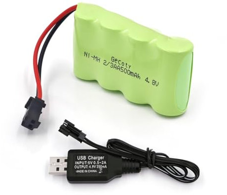 Gecoty® Batterie 4,8 V, 500 mAh, rechargeable, 2/3 AA NiMH 4,8 V, avec fiche SM, pour voitures télécommandées, bateaux télécommandés, lumières de secours