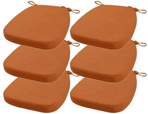 FIOVIP Stuhlkissen mit Riemen abnehmbar, waschbar, doppelte Anti-Rutsch hoch elastisch,Geeignet für Esstische und Stühle(43X40X33CM(3CM),Orange,6 Stück)