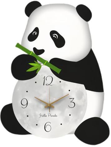astylishome Ungewöhnliche Wanduhren für Wohnzimmer, großer Panda, Wandmontage, schöne, stille, hängende Dekoration, kreatives Tierornament, batteriebetriebene Uhr für Schlafzimmer, kleine Wandkunst,