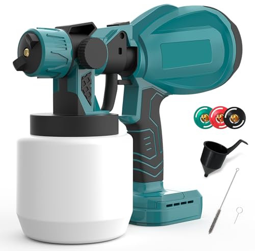 Akku Farbsprühsystem Ersatz für Makita 18v Akku, 3-in-1-Sprühbild Farbsprühgerät, zum Streichen von Wänden, Decken, Möbeln, Gartenzäunen Farbsprühpistole 1000ml Abnehmbarer Behälter(ohne Akku)