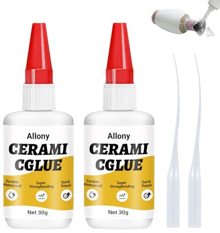 Allony Colla per Ceramica, Istantanea Colla per Ceramica, Glue per Riparare Porcellana, Glue Istantanea Extra Forte per Ceramiche, Porcellana, Vetro, Plastica, Metallo, Gomma e Fai-Da-Te-30g*2