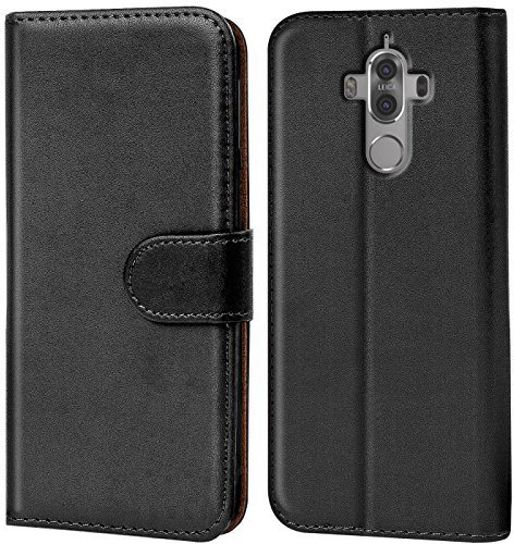 CoolGadget Klapphülle für Huawei Mate 9 mit Kartenfach Schwarz | Handytasche mit Standfunktion, Magnetverschluss, Kunstleder Wallet Case, Fach für Karten und Geld