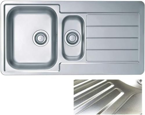 VBChome Edelstahlspüle 98x50 cm Leinenstruktur Einbauspüle ohne Loch für Armaturen Küchenspüle Spülbecken Camping 1,5 Becken Ablaufgarnitur