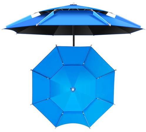 Sombrilla de playa shade Parasol Pesca de aire libre protección contra lluvia Sombrilla de Protección UV Doble Transpirable sombrilla de jardín Plegable(Azul,220cm)