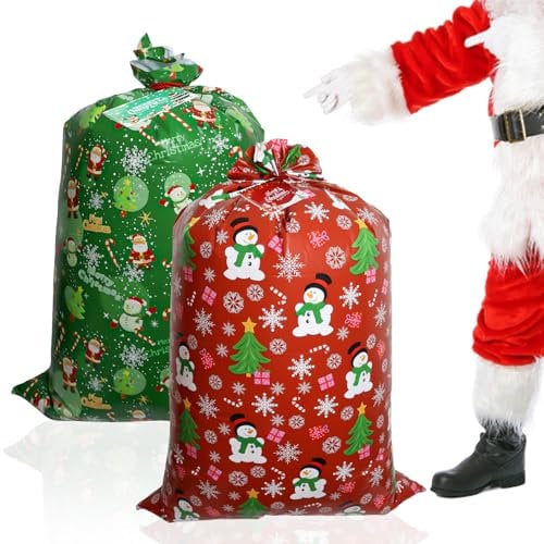 ROSAUI Weihnachtstüten groß, 2 Stück Geschenktüten Weihnachten mit Karten, grosser 91cm*142cm, Weihnachtssack XXL für Xmas Party