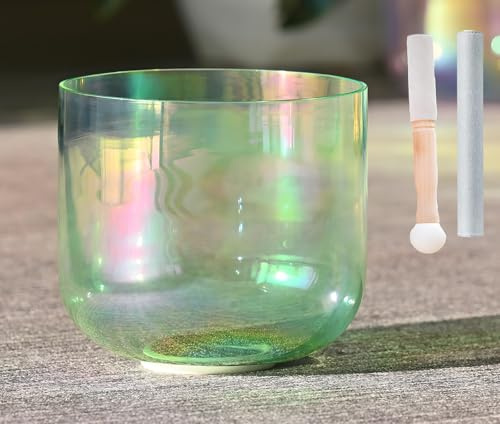 SJHYLL Quartz Crystal Singing Bowl Clear Gradient Green, Cosmic Light Alchemy Bowl For Yoga Sound Healing，Stress Reduction, Adjusting Emotional State(C note,6 432hz)