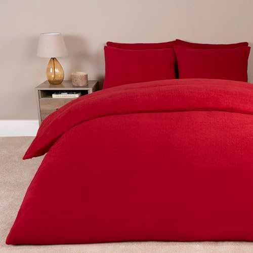 Brentfords Teddy Fleece Duvet Set Red, Fluffy Double Duvet Covers Set Luxury Super Soft Teddy Bear Fleece Quilt Cover Double Bedding Set with Pillowcases - Red