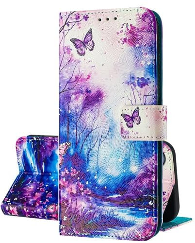 SEHEYA Cover per Samsung Galaxy A15 5G / A15 4G Pieghevoli Libretto con Motivo Custodia Portafoglio a Libro Flip Case 3 Tasche Interne Fibbia Magnetica Protezione Caso, Farfalla Foresta