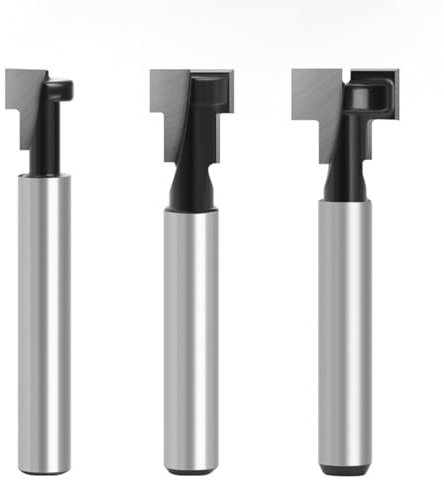 KEWAYO Fräser Schaft, 3 Stücke Fräser Set, T-Nutfräser T-slot & T-Track Slotting, Fräsen Werkzeug Set,6.35m Schaft Cutter Router,Oberfräse Fräser, T Nut Fräser Router Bit Set