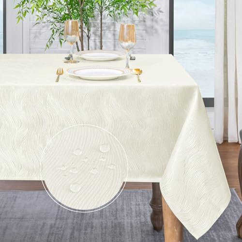 Softalker Cream Christmas Table Cloth Wipe Clean Xmas Tablecloth Rectangular 140x180 cm Jacquard Water Resistant Wipeable Table Cloths for Winter Decorations Dining Birthday Wedding Banquet,55x70 inch