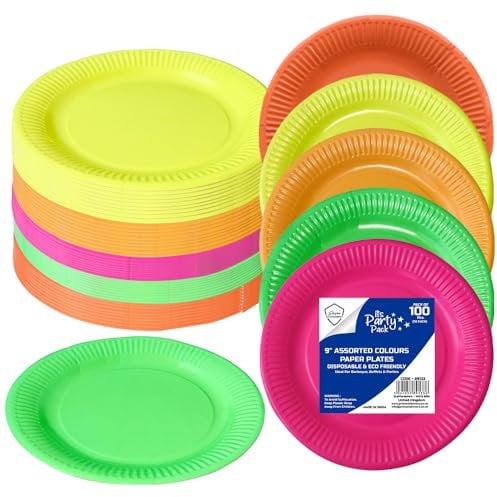 9 Inch Colorful Paper Plates Party Tableware Disposable Plates - Assorted 5 Multi-Color Paper Plates Round Disposable Dessert Plate for Wedding Picnic BBQ Birthday Party Supplies Bulk Pack (100 Pcs)