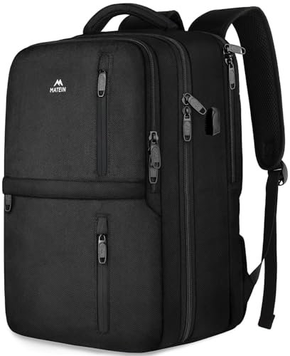 MATEIN Handgepäck Rucksack 55x40x20, Groß Reiserucksack Handgepäck Flugzeug Herren, 44L Laptop Rucksack 18.4 Zoll mit USB Ladeanschluss, Schuhfach, Wasserabweisend Damen für Lufthansa, Schwarz
