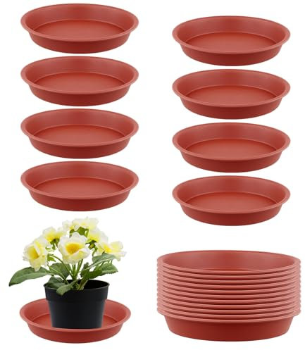 KEILEOHO 20PCS 19cm Red Plant Pot Saucers, 7 Inch Round Plastic Drip Tray for Indoor Outdoor Garden