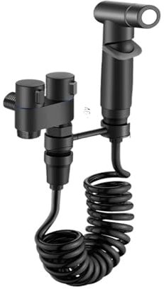 Küchenarmatur Badezimmer-Hand-WC-Bidet-Wasserhahn, Sprührät, Hand-Bidet-Set, Toilette, selbstreininder Duschkopf, eins in zwei Aus-Winkelventil-Wasserhahn(Noir)