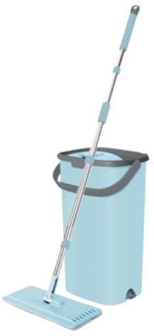 Fregona Mopa Cubo para Trapeador Plano con Manos Libres para Limpieza De Pisos Húmedos Y Secos, Cabezales Giratorios De 360 ​​Grados con Trapeador Reutilizable Fregona para Limpieza(Blue)