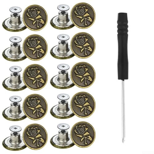 Rivets filetés sans clous, boutons de jeans en métal, kit de 10 boutons de rechange à vis NoSew (B)