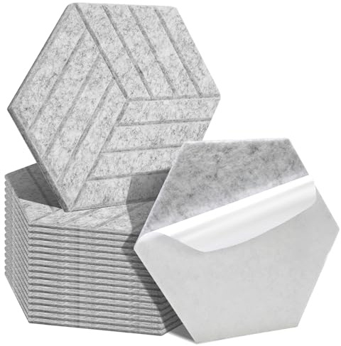 Ansobea 18 Stück Akustikplatten Selbstklebend Akustikpaneele 30x26x0.9cm Grau Gefühlt Streifen Akustik Schaumstoff Geeignet für Haus und Studio