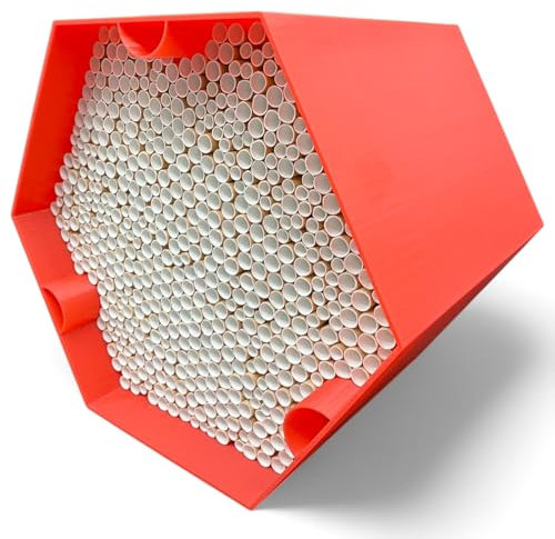 Wildbienen-Nisthilfe – absolut haltbar & wetterfest. Insektenhotel mit 600 Nisthülsen. Hochwertiges Wildbienenhotel für Gartenfreunde (Rot, Nur Bienenhotel)