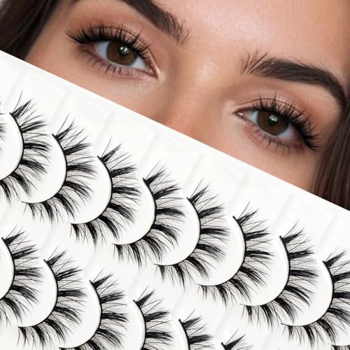 Anime Eyelashes Manga Faux Cils Naturel Cat Eyelashes 10pairs Wispy Strip Lashes 100% Fait à La Main Souple Et Réutilisable by Obeyalash (Style-Anime 01)