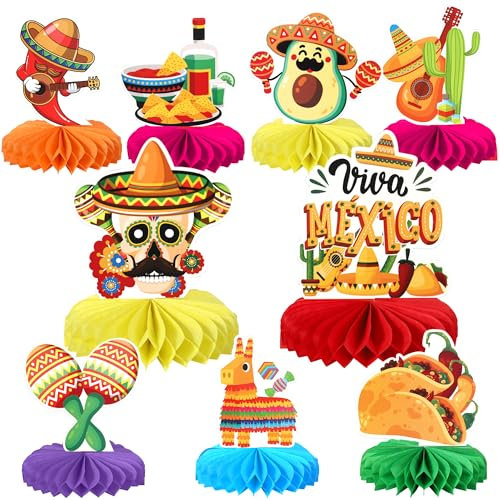 Xsstarmi Mexican Fiesta Honeycomb Centerpieces Decor Guitar Cactus Donkey Table Toppers Decoration for Maraca Sombrero Baby Shower Birthday Party DIY Decorations Supplies