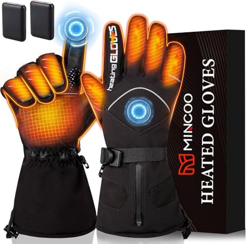Mincoo Beheizbare Handschuhe Damen Herren mit 2 x 5V 6000mAh Akkus, 3 Stufige, Type-C Ladung, Wasserdicht, Touchscreen, fur Ski Wandern Radfahren (2XL)