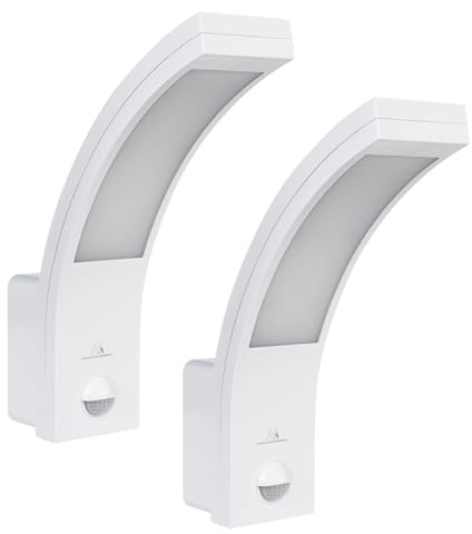 Maclean LED Außenleuchte mit PIR Bewegungssensor 2er-Set | 750lm 10W IP54 | Dämmerungssensor einstellbar | Wandmontage für Außenbereiche Eingänge Zäune Einfahrten Fassaden (Weiß, 2 Stück)