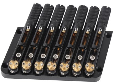 Alomejor Partido de Guitarra sin Cabeza de 7 Cuerdas, Parte de Reemplazo de Acero de Aleación Negra y Puente de Latón (GA1127)