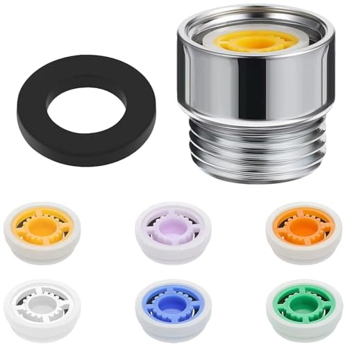 7-Piece Water Saving Shower Kit - Adjustable Flow Restrictor (4, 5, 6, 7, 8, 10 L/min) with G1/2 Adapters & Washers - Compatible with Fixed & Handheld Shower Heads for Home & Hotel Bathrooms