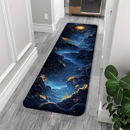 SMXVRC Universum Galaxie Heimdekor-Teppich, 60x180cm, 3D Optische Illusion Weltraum Bodenteppich, Gummirückseite Stark frequentierte Bereiche rutschfest Bedruckter Teppich für Familie