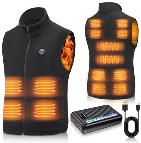 LQIKARL Heated Gilet Vest for Men Women with 27000mAh Power Pack 14 Heating Zones, Electric Fleece Gilet Jacket Heated Body Warmer 3 Adjustable Heating Level, Lightweight Winter Outdoor Clothing