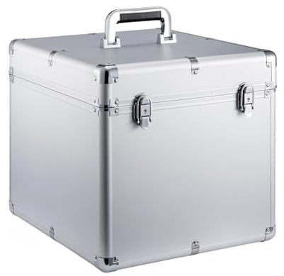 CROWNSHOP LP Storage Case 12 Record Storage Box 12 Vinyl LP Storage Box Case Aluminum Portable Lockable DJ Flight Carry Case Holds Albums Vinyl Record Storage (Silver 12 inches)