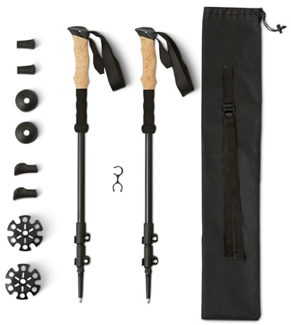 Amazon Basics Trekkingstöcke für Wanderungen, zusammenklappbare Gehstöcke, leichtes Aluminium, 134,6cm, schwarz