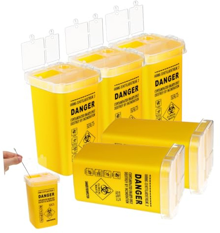 CALLARON 5pcs Yellow Sharps Container for Home and Salon Waste Disposal Box for Blades Needles and Barber Waste Secure Sealing Sharps Bin for Safe Needle Destruction and Blade Disposal