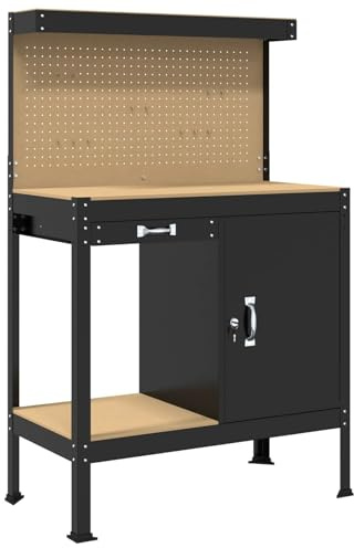 vidaXL Werkbank Schwarz 90 x 49 x 141 cm Sperrholz und Metall