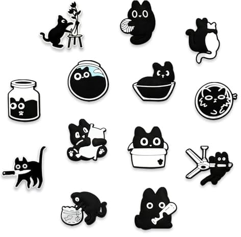 13 Stück Anstecker für Crocs, Schwarze Katze Schuh Charms fur Crocs, Shoe Schuhanstecker Katze, Cartoon Zubehör für DIY Dekoration Schuhe Party Geburtstagsgeschenke