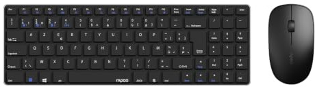 Rapoo 9300M Ensemble Clavier et Souris Sans Fil Ultra-Mince Pour PC/Windows | BT4.0/3.0/2.4GHz,4 Appareils Simultanés,Souris à 1300 DPI,Silencieux,Pavé Numérique, 12 Raccourcis Multimédia,AZERTY Belge