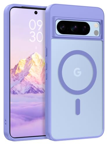 YINLAI for Google Pixel 8 Pro Magnetic Case Slim Skin-Feeling Dark Lavender | Compatible with MagSafe Trendy Translucent Matte Back Anti-Fingerprints Durable Military-Grade Shockproof for Men Women