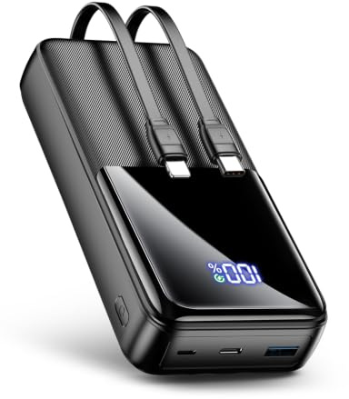 Power Bank Fast Charging, 40000mAh Portable Charger with Built-in Cables | Built-in USB-C&iOS Cables, Charge 4 At Once, LED Display, 22.5W Powerbank Compatible for iPhone Android, Camping Essentials