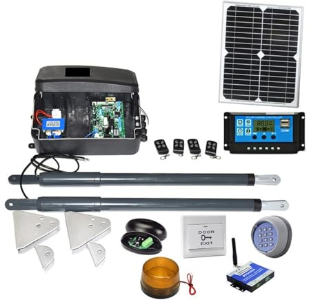 Automatic Gate Opener, DC 12V Solar Powered Gate Operator Heavy Duty Swing Opener Motor Kit(Kit11 3G Version)