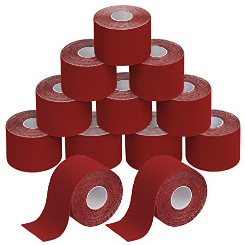 BB Sport 12 Rouleaux Ruban Adhésif de Kinésiologie Diverse Couleurs 5 m x 5 cm E -Book Exemples D'application, Couleur:rouge