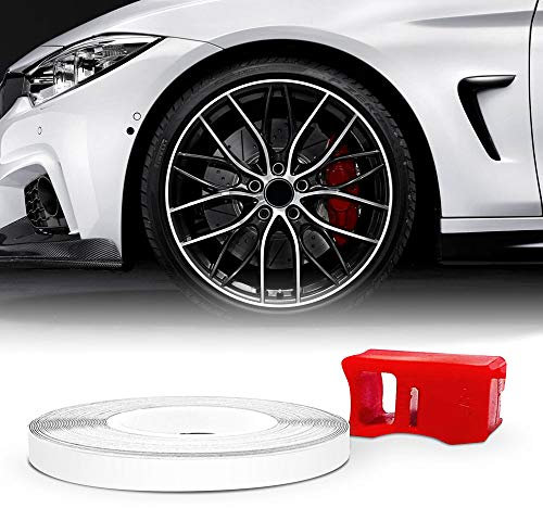 4R Quattroerre.it 10350 Reflektierende Dekorstreifen für Felgen mit Applikator, Wheel Trim Stripes Weiß, 5 mm x 6 mt