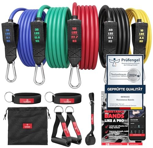 Resistance Bands Widerstandsband Set mit Trainingsguide - Expander Tubes Bänder Band Fitnessbänder - Widerstandsbandset: 5 Widerstandsbänder, Griffe, Türanker, Fußschlaufen | Fitnessband Fitness